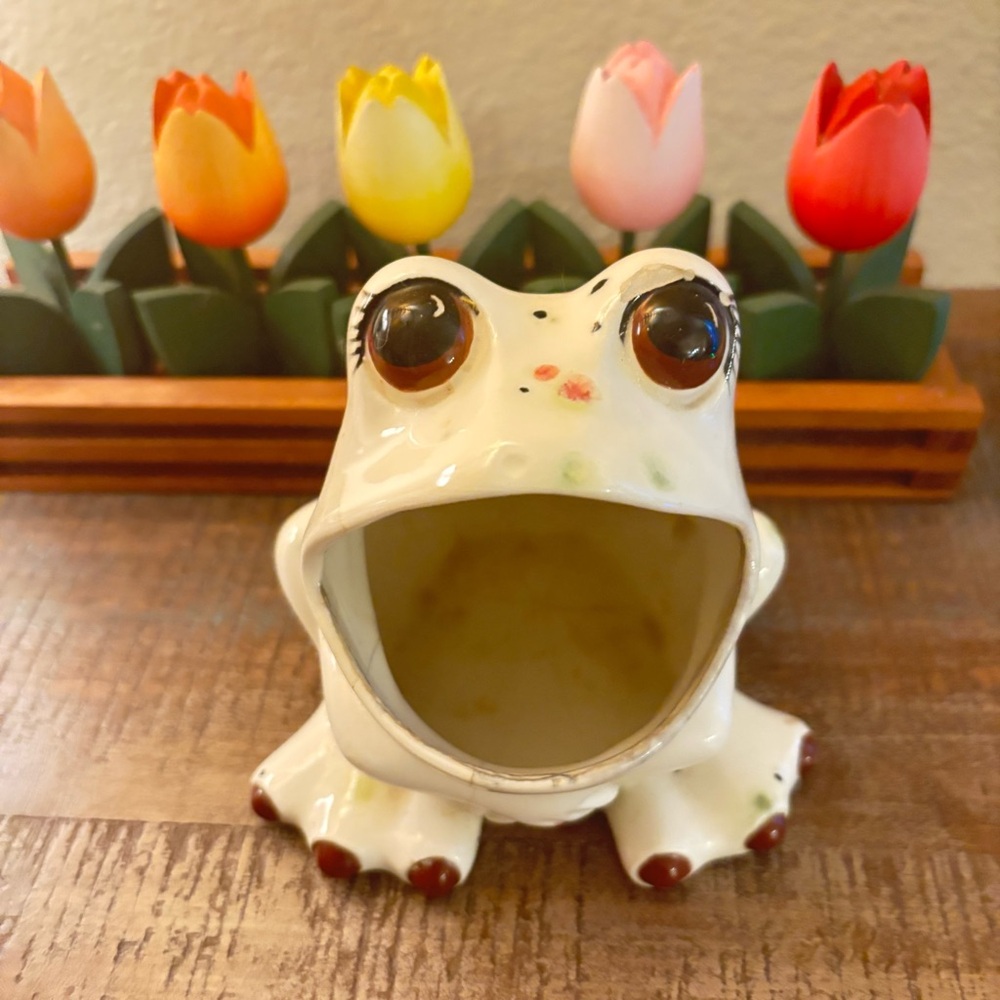 Vtg Retro Big Wide Mouth Ceramic Frog Kitchen Sponge Sink Holder Hand painted - Picture 2 of 8